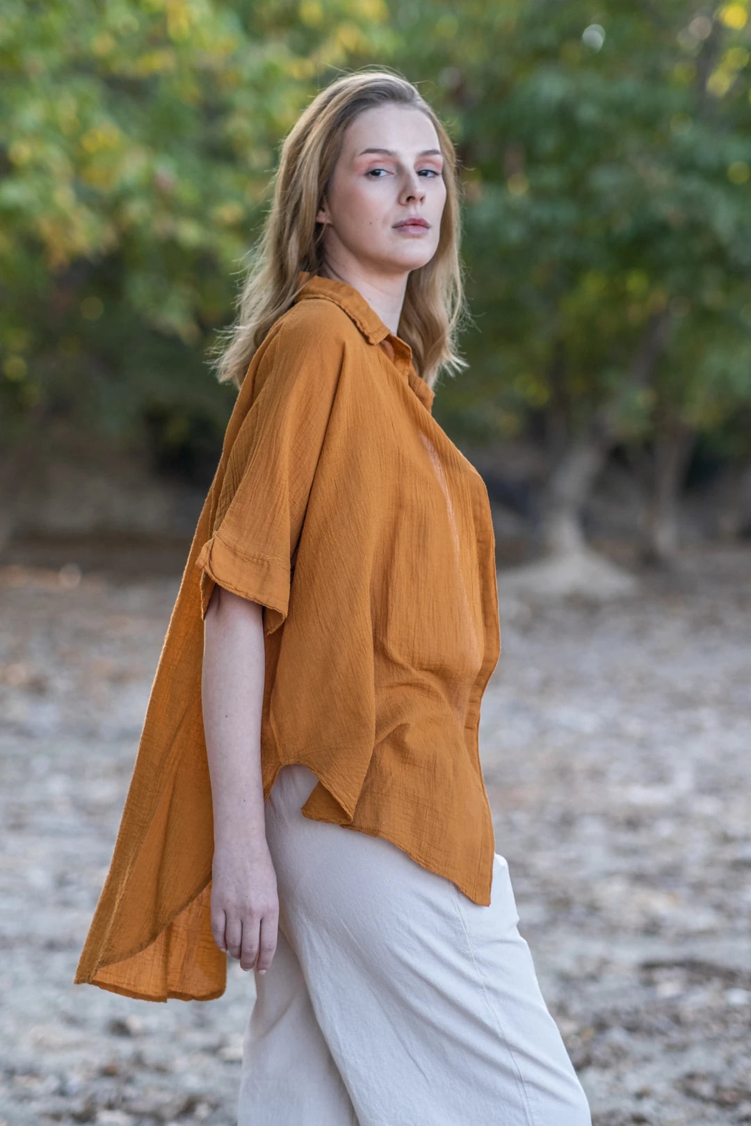 Pure Cotton Oversized Shirt Dark Orange