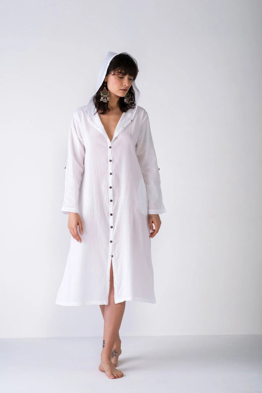 Shirt Dress Buttoned Cotton Dress White