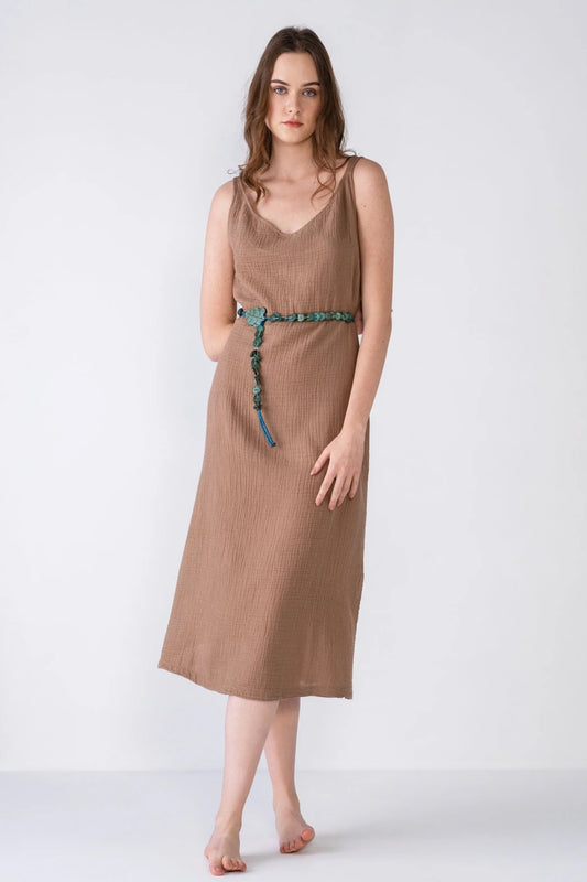 Muslin Cotton Strap Dress - Mocha Brown