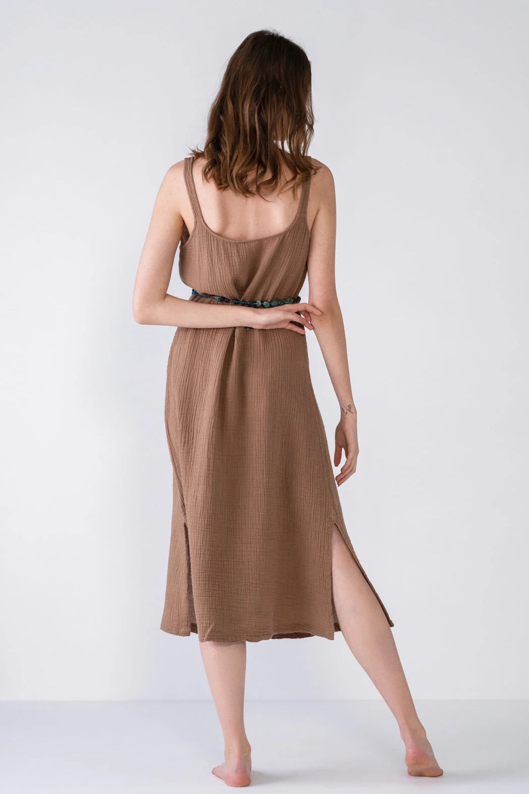 Muslin Cotton Strap Dress - Mocha Brown