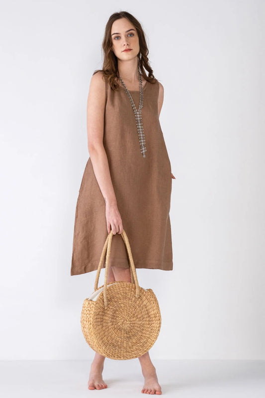 Linen Sleeveless Dress Mocha Brown