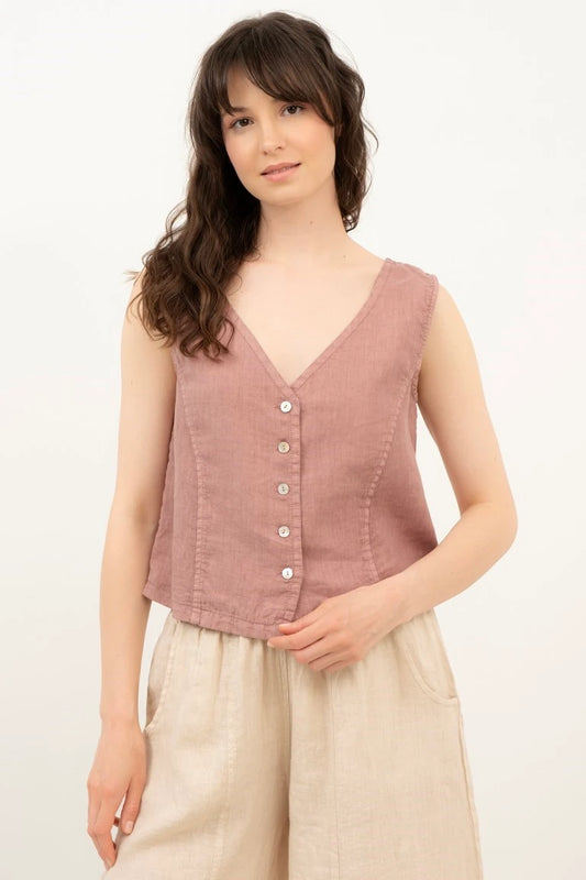 Raw Linen Buttoned Vest