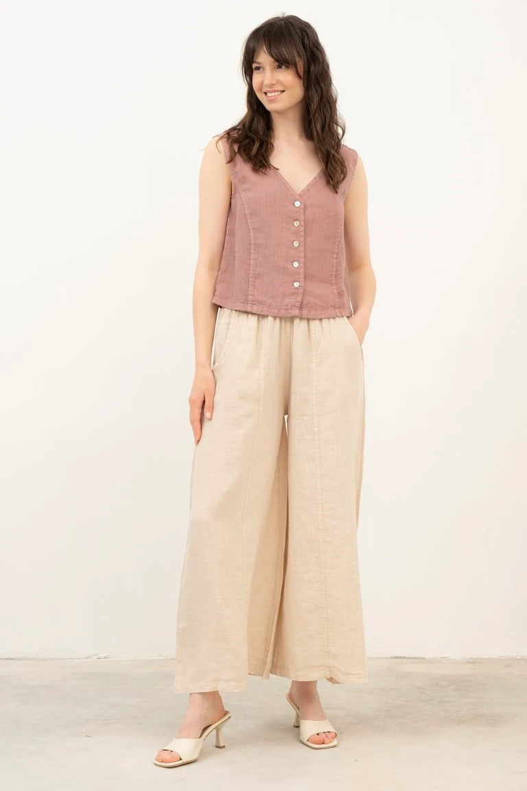 Raw Linen Buttoned Vest