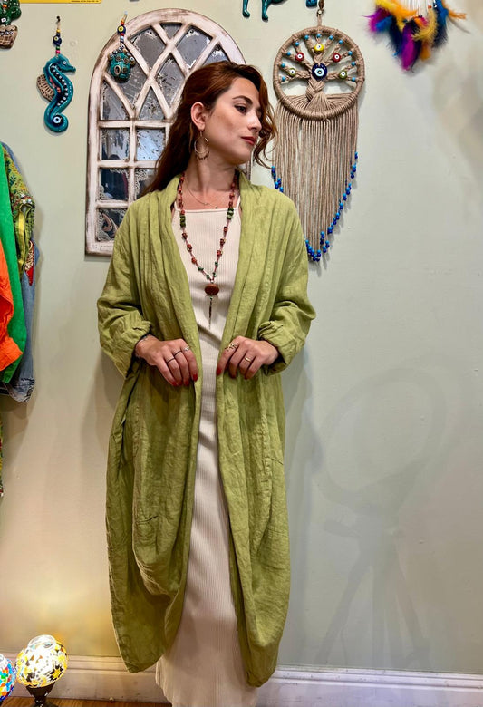 Light Green Linen Kaftan