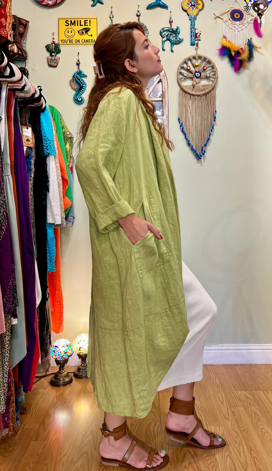 Light Green Linen Kaftan