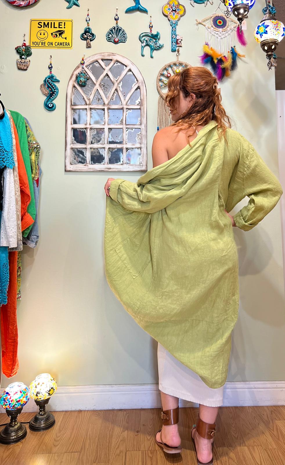 Light Green Linen Kaftan