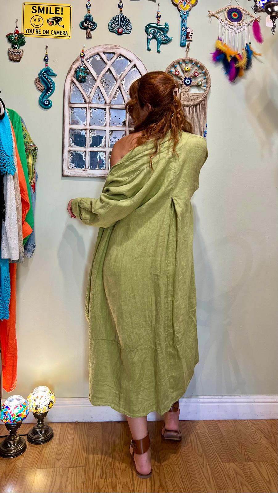 Light Green Linen Kaftan