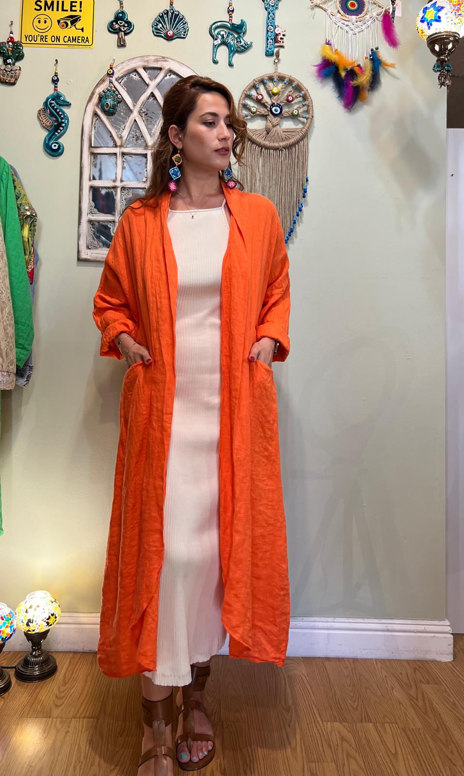 Orange Linen Kaftan