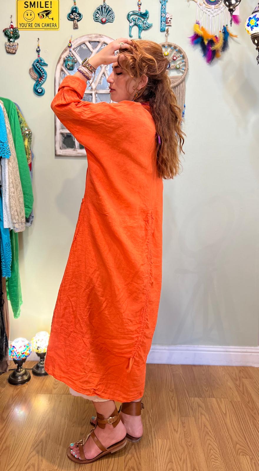 Orange Linen Kaftan