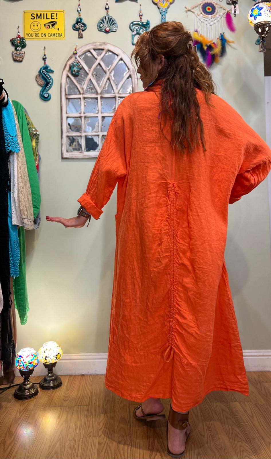 Orange Linen Kaftan