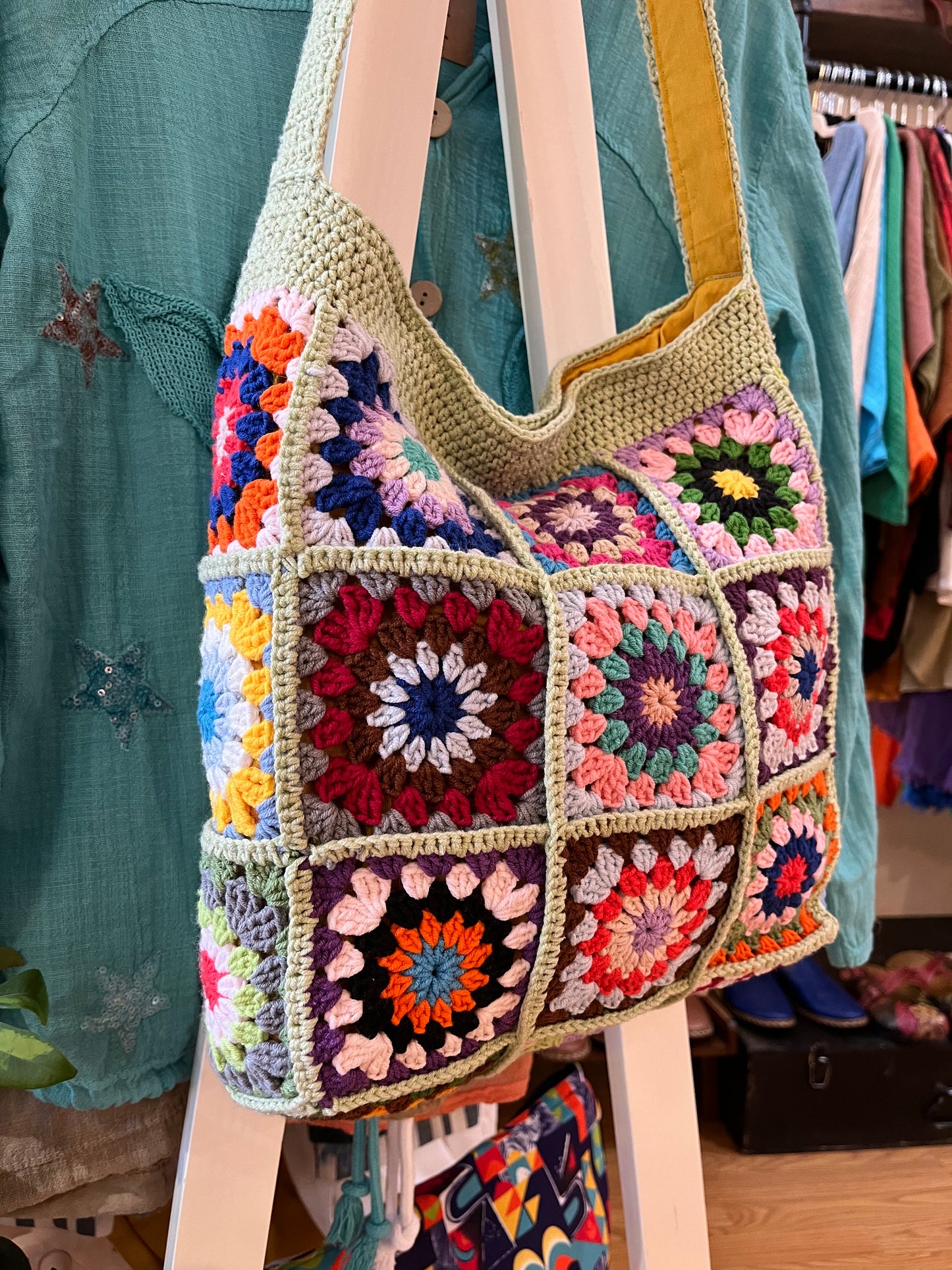 Hand Crochet Side or Crossbody Bag Mint