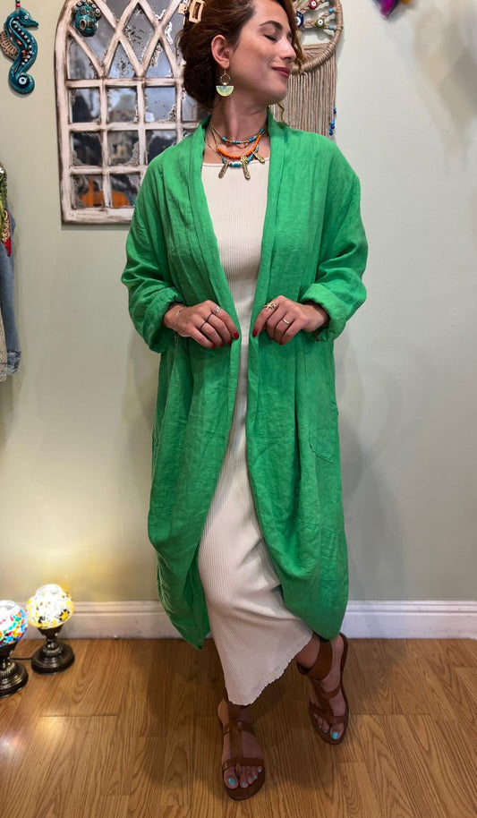Green Linen Kaftan