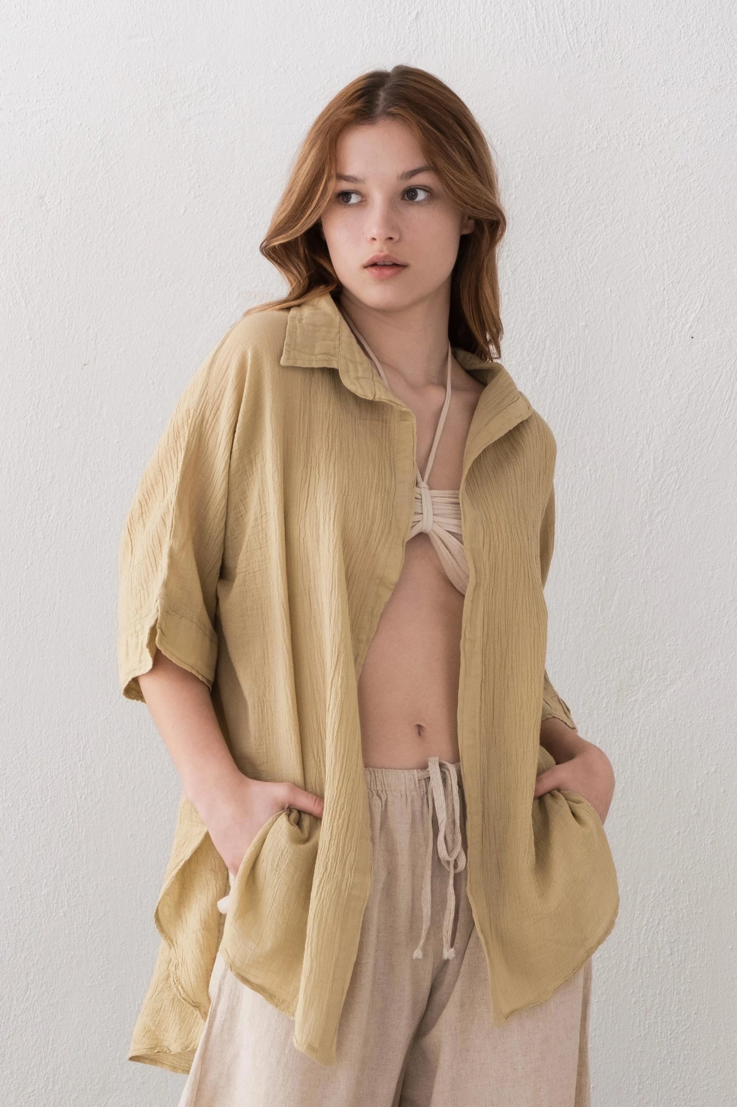 Pure Cotton Oversized Shirt Mint Green