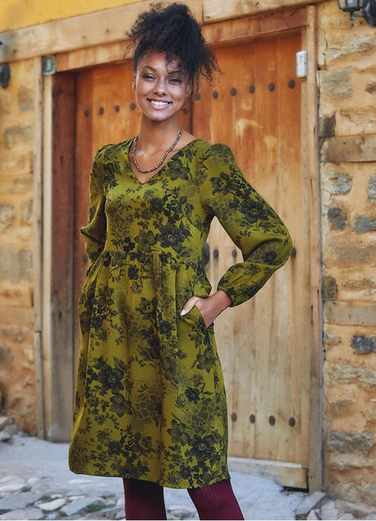 V Neckline Boho Style Long Sleeve Floral Print Short Dress