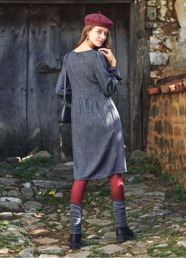 V Neckline Boho Style Long Sleeve Gray Short Dress