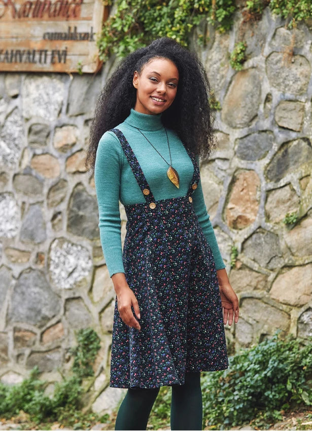 Boho Style Suspender Strap Winter Dress Floral Print