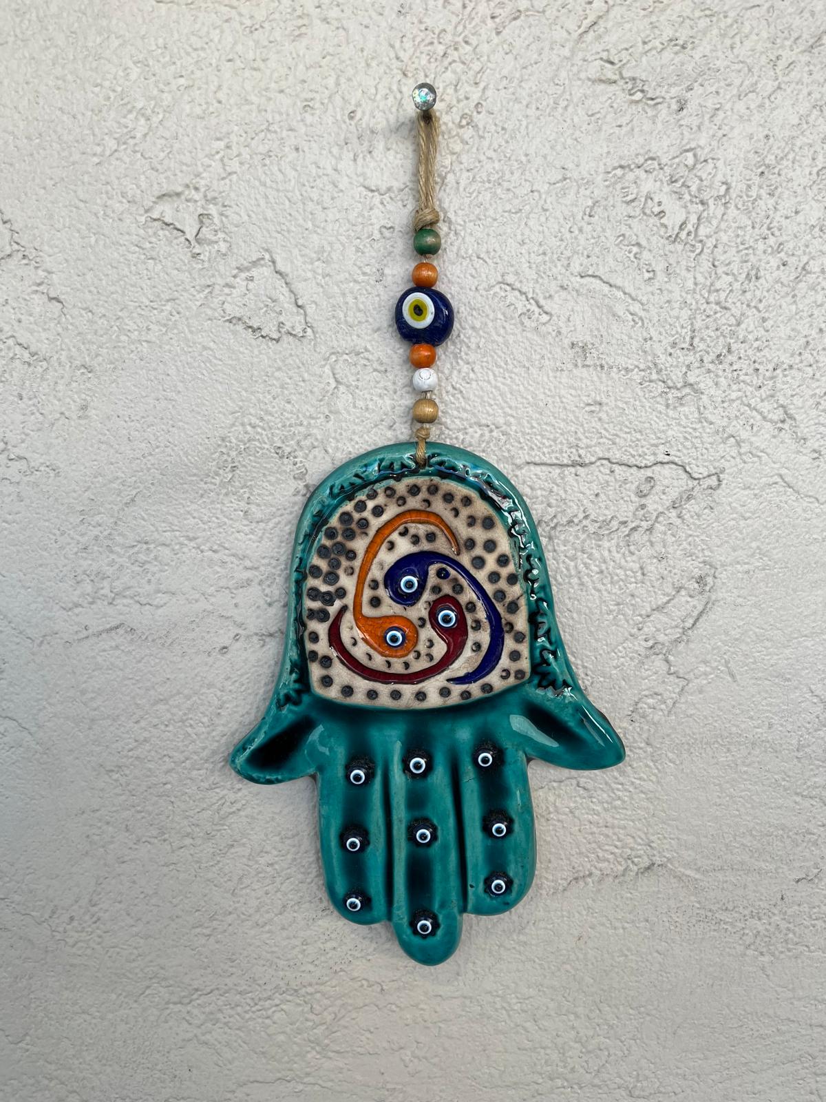 Ceramic Abundance Hand With Evil Eye Bead