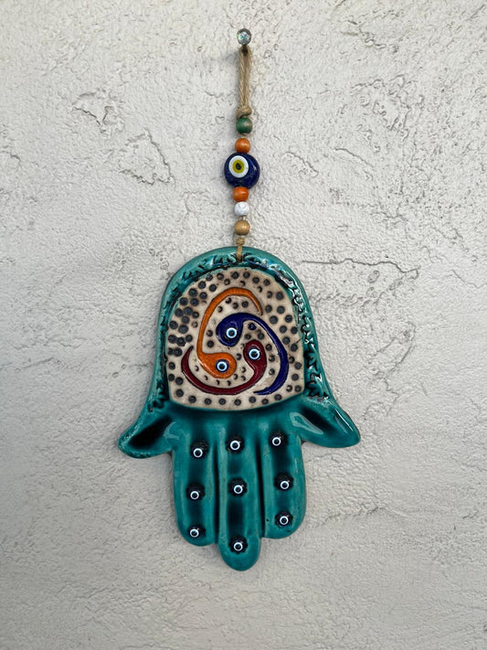 Ceramic Abundance Hand With Evil Eye Bead