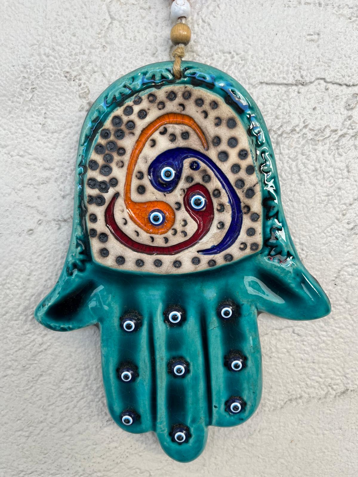 Ceramic Abundance Hand With Evil Eye Bead