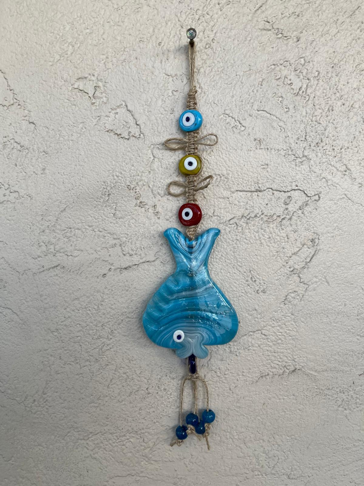 Turquoise Lucky Fish With Glass Evil Eye Beads