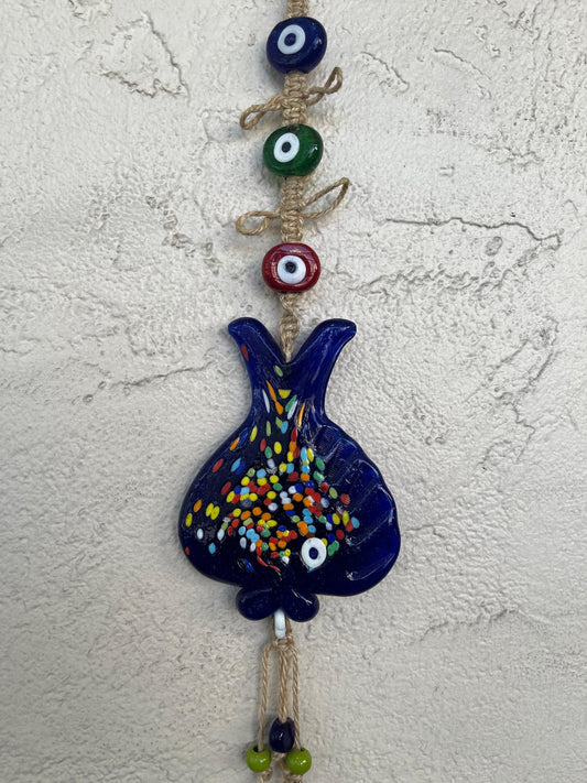 Lucky Fish With Glass Evil Eye Beads