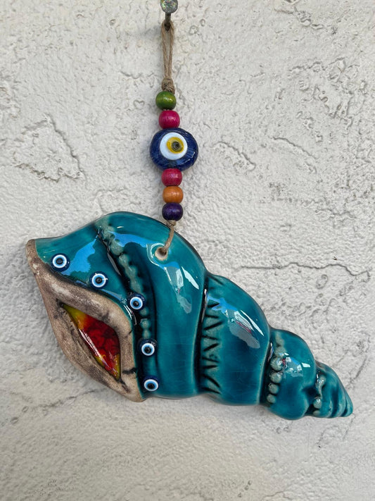 Ceramic Snail With Evil Eye Bead