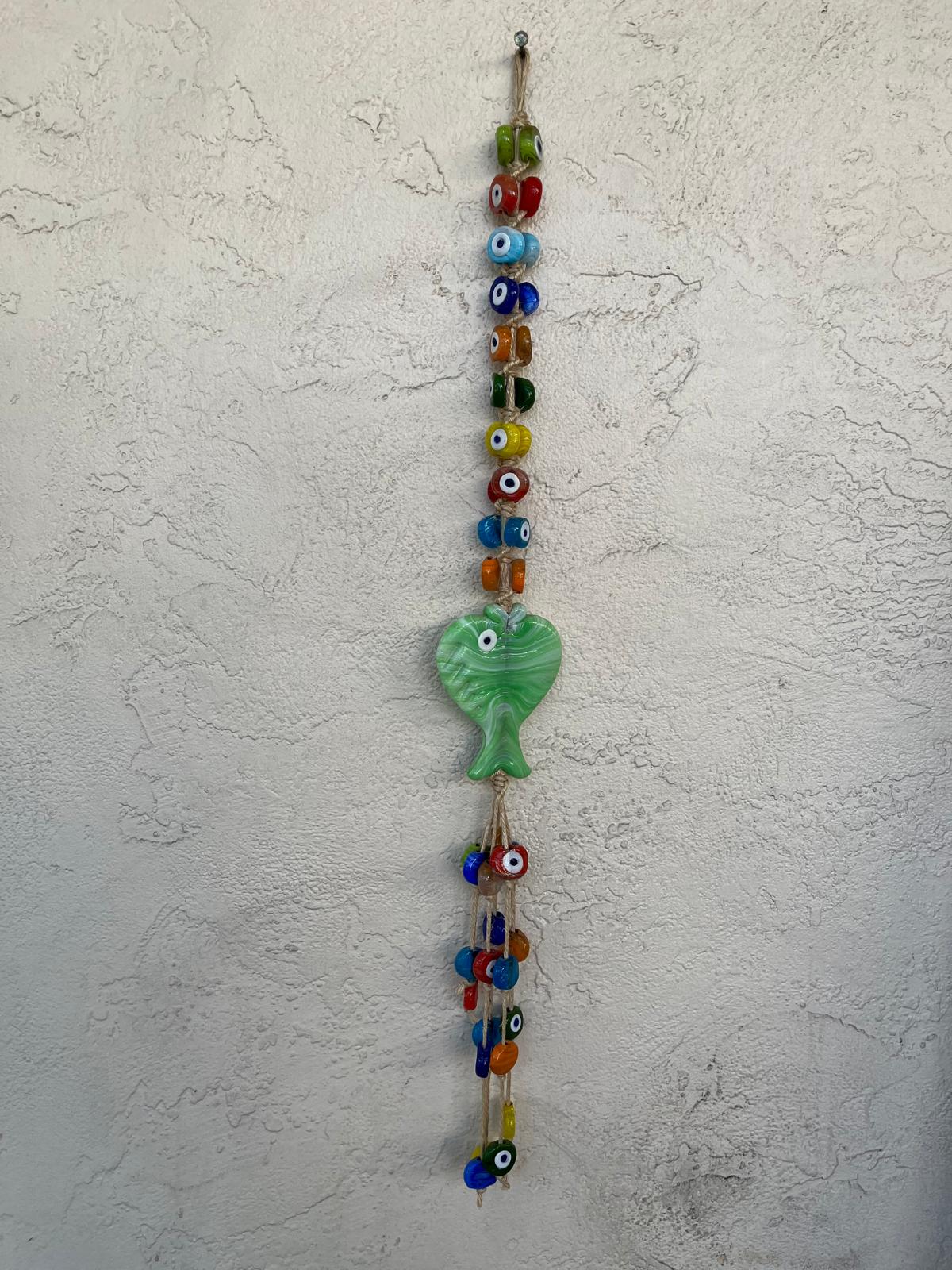 41 Green Glass Evil Eye Beads with Fish