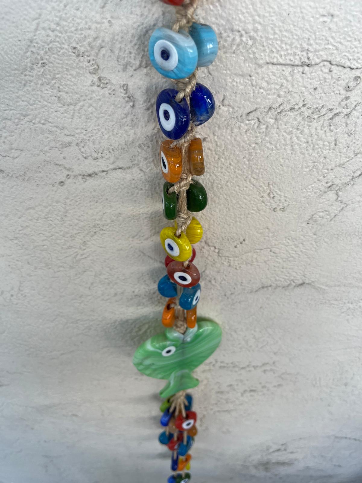 41 Green Glass Evil Eye Beads with Fish