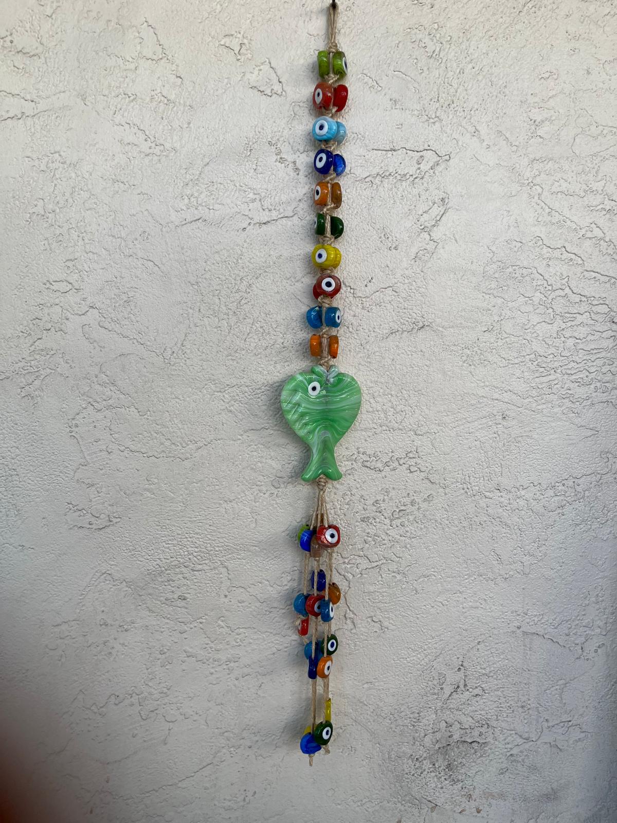 41 Green Glass Evil Eye Beads with Fish