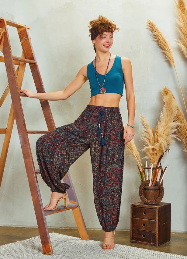 Drawstring Indigo Pattern Pants