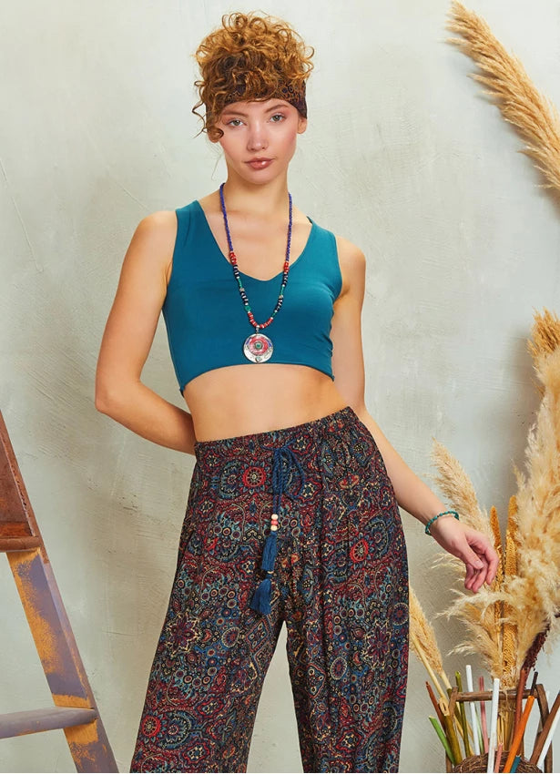 Drawstring Indigo Pattern Pants