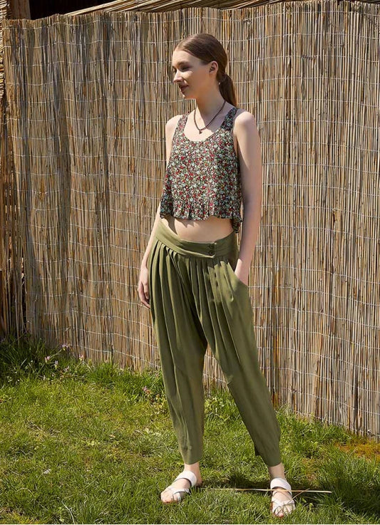 Slim Leg Sage Green Pleated Trousers