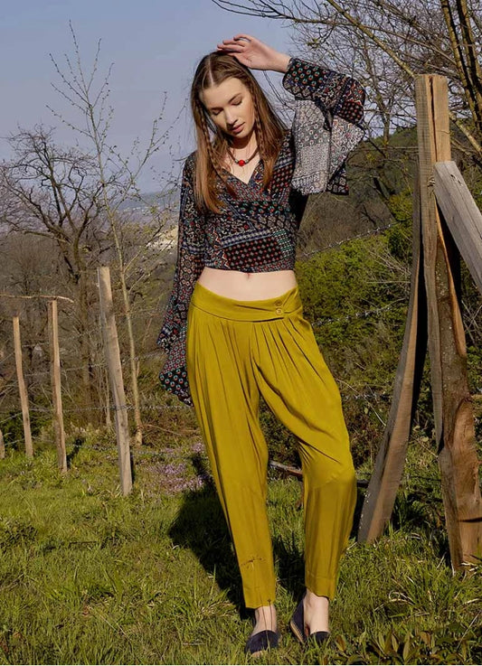 Slim Leg Olive Pleated Trousers