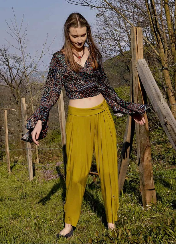Slim Leg Olive Pleated Trousers