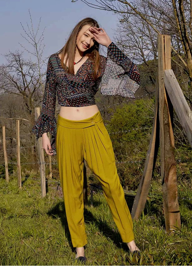 Slim Leg Olive Pleated Trousers