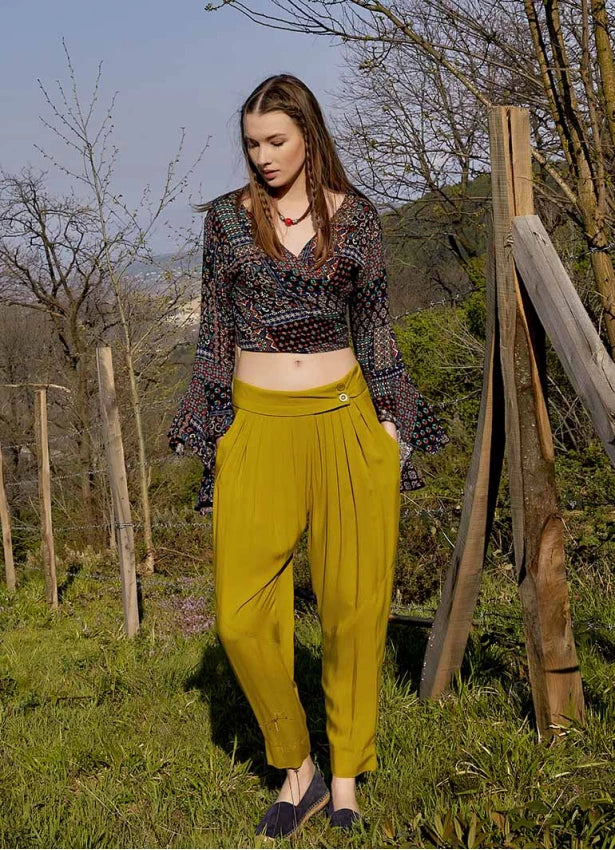 Slim Leg Olive Pleated Trousers