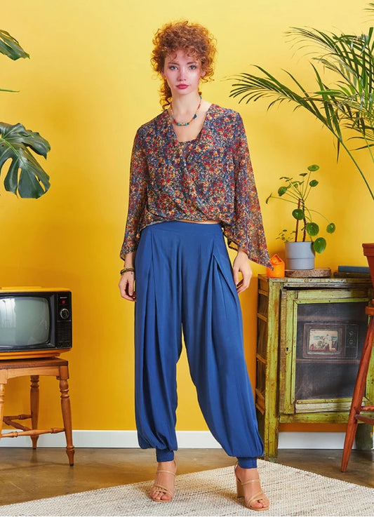 Pleated Baggy Shalwar Trousers Blue
