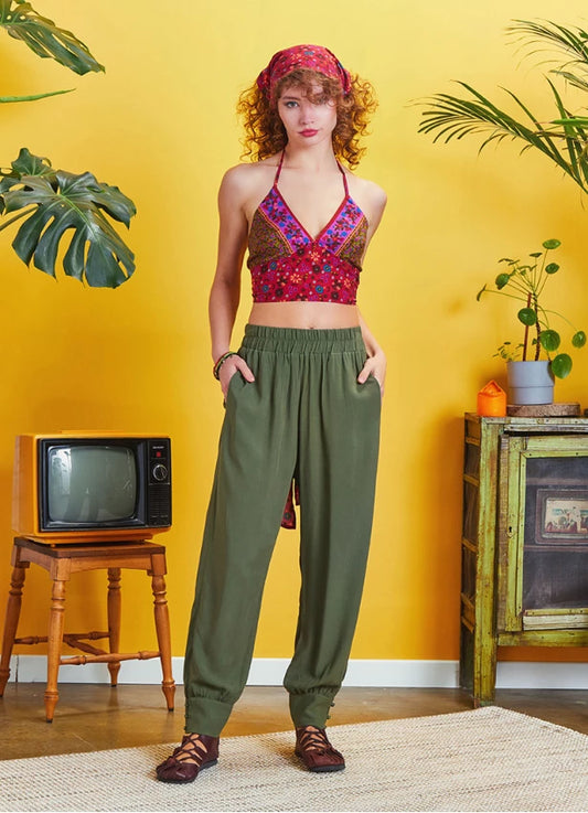 Stylish Khaki Trousers With Elastic Waist