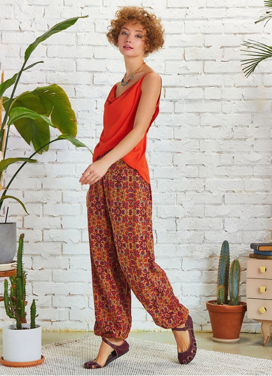 Elastic Waist and Hem Mid Rise Harem Pants - Orange