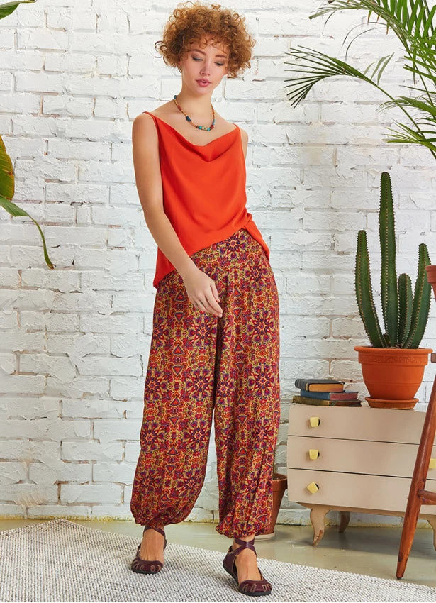 Elastic Waist and Hem Mid Rise Harem Pants - Orange