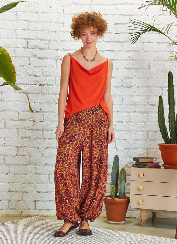 Elastic Waist and Hem Mid Rise Harem Pants - Orange