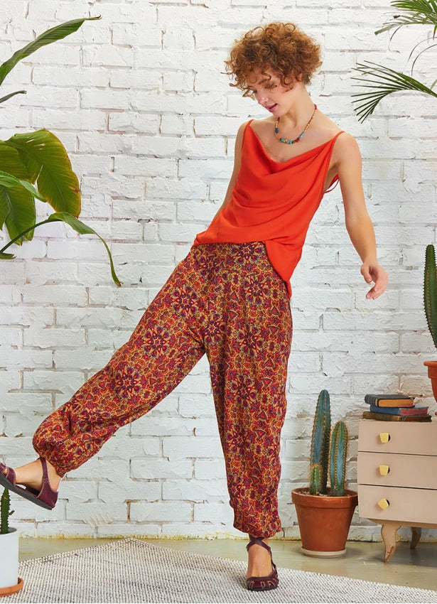Elastic Waist and Hem Mid Rise Harem Pants - Orange