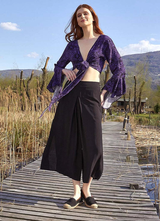 Women's Black Trousers Skirt with Front Pleat Detail