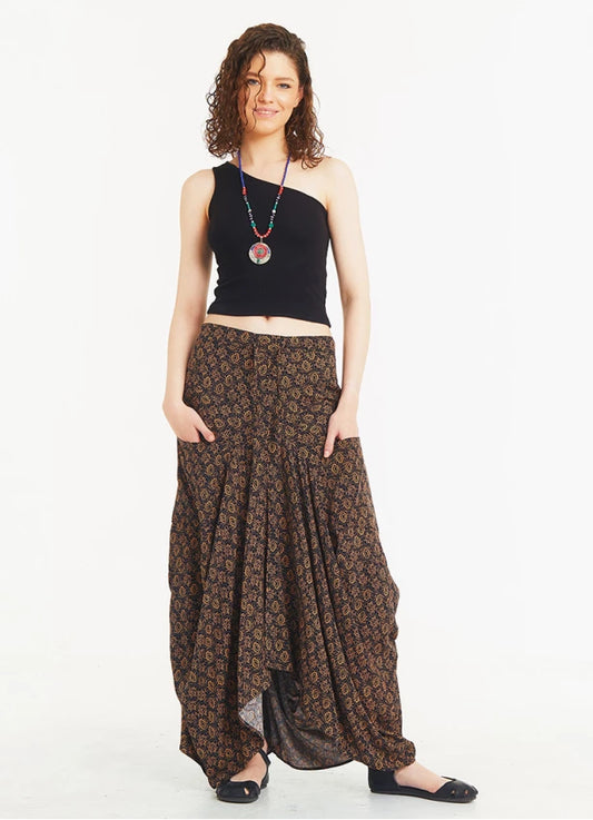 Tie Waist Pocket Detail Long Skirt Brown Black