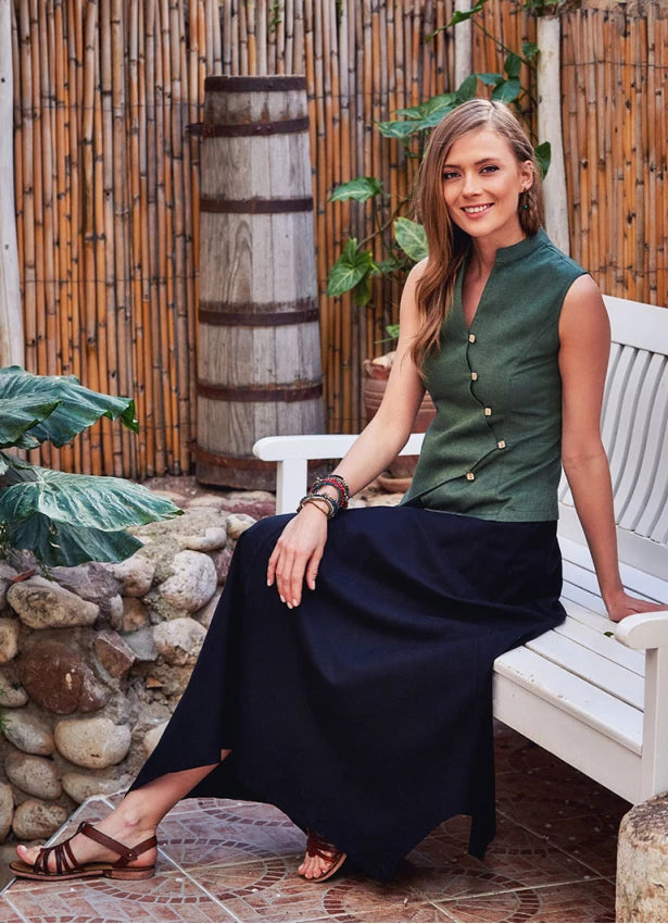 Asymmetrical Hem Cotton Maxi Skirt Black