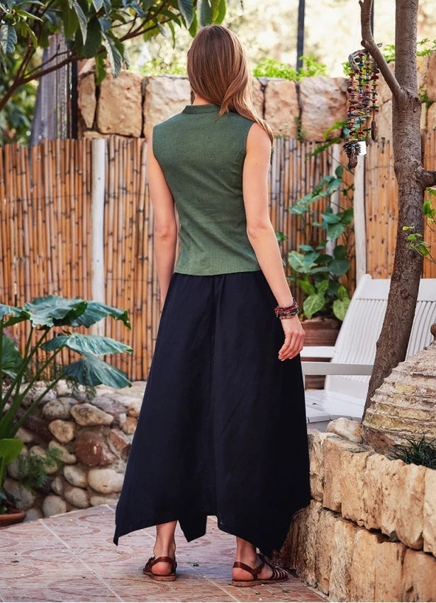 Asymmetrical Hem Cotton Maxi Skirt Black