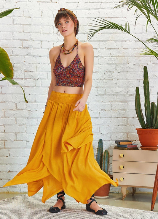 Layered Bohemian Style Maxi Skirt Yellow