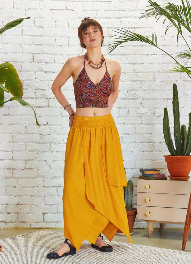 Layered Bohemian Style Maxi Skirt Yellow