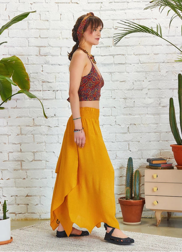 Layered Bohemian Style Maxi Skirt Yellow