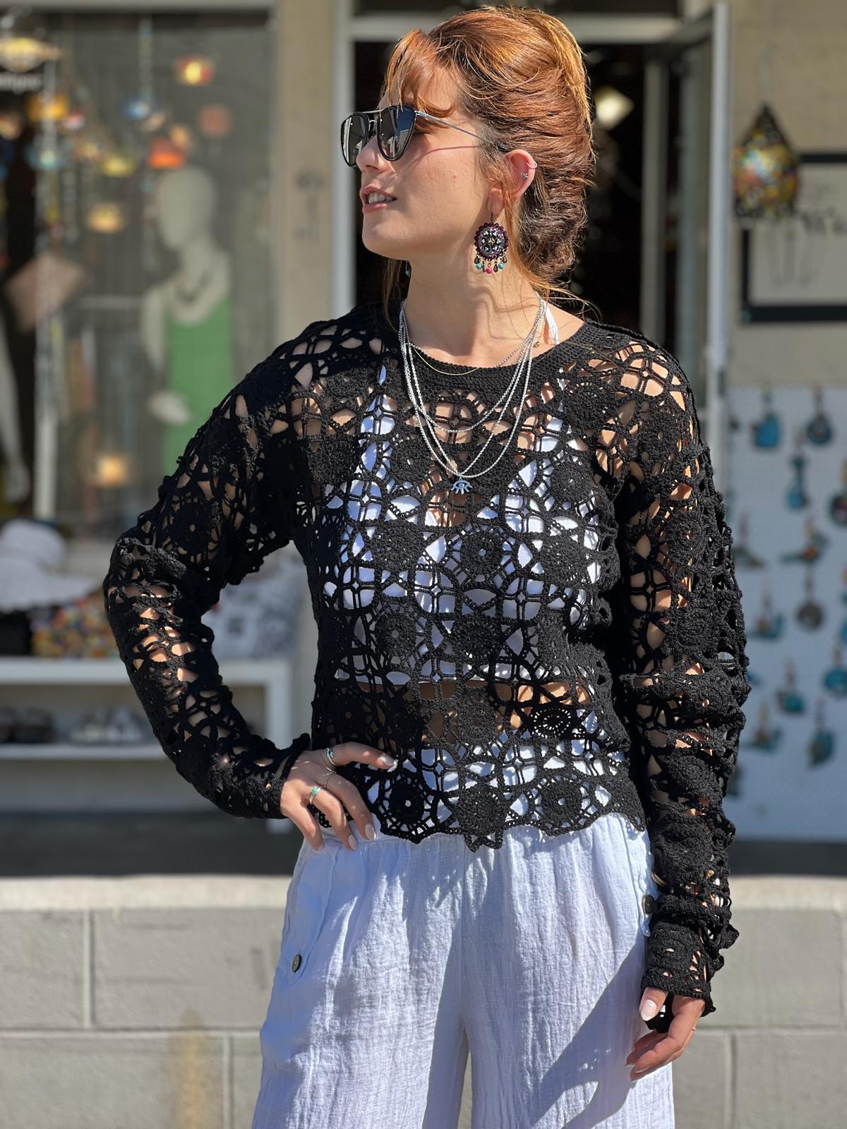 Black Lace Knitwear Blouse